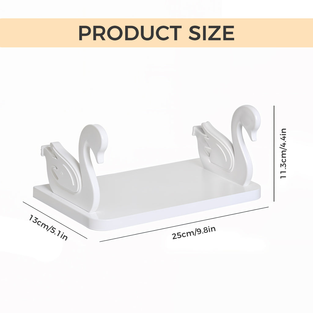 HASTHIP® Wall Shelf Aesthetic White Little Swan Storage Shelf Self Adhesive Wall Decor Shelf Bathroom Toiletries Storage Holder Utility Shelf for Kitchen, Bathroom, Office, 25x13x2.3cm