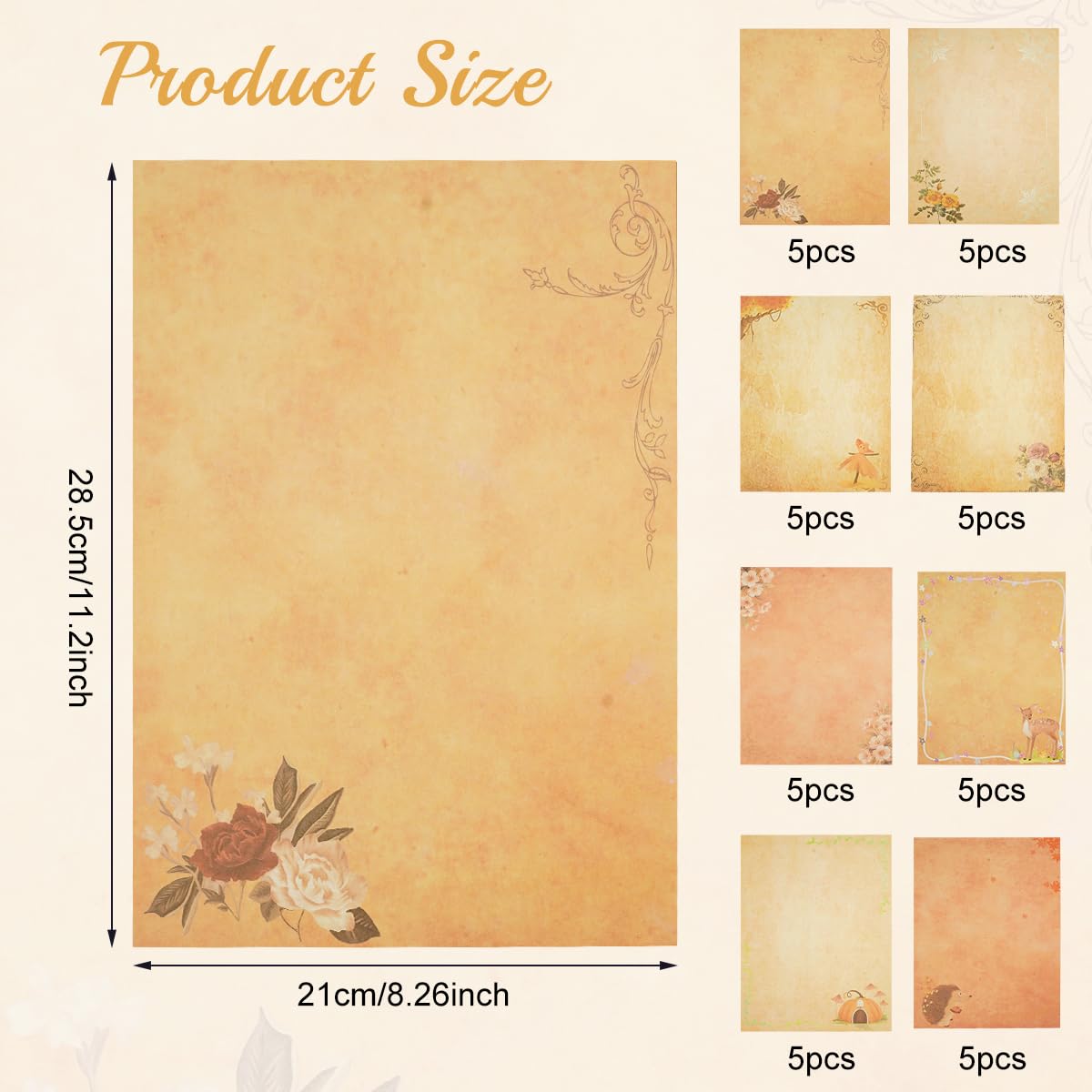 HASTHIP 40-Sheet Vintage Floral Writing Paper with 8 Designs for Letters and Creative Crafts