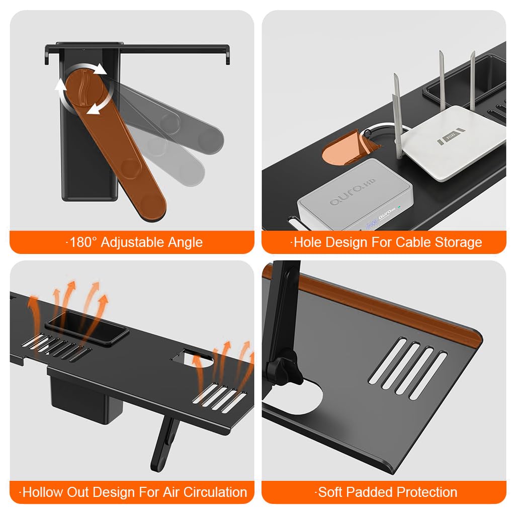 HASTHIP Adjustable Steel TV Top Shelf with Storage Box and No-Drill Mounting, Black Finish