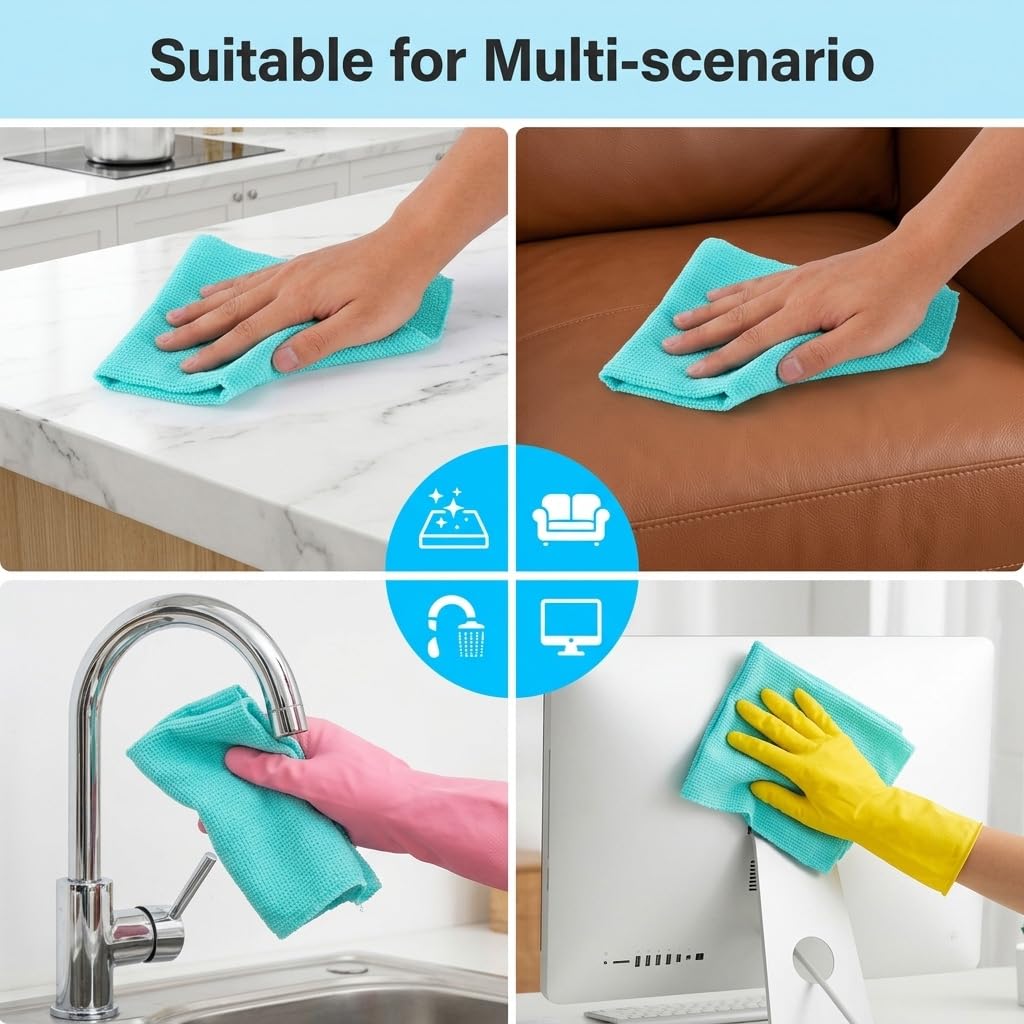 HASTHIP Microfiber Cleaning Cloth Roll with Perforated Tear-Off Sheets, Washable and Lint-Free