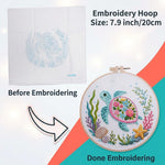 HASTHIP Embroidery Kit with 7.9 Inch PP Hoop, Printed Cotton Canvas and Colorful Threads