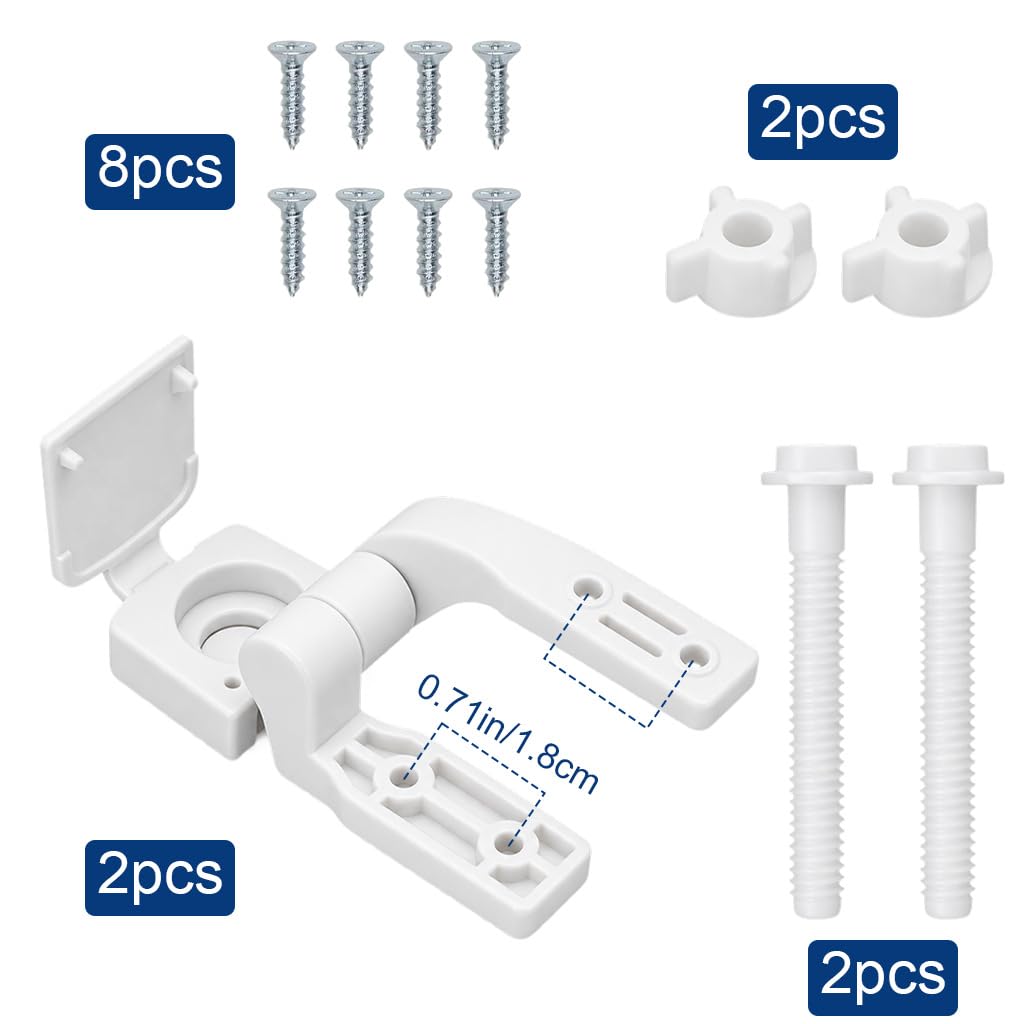HASTHIP Toilet Seat Replacement Hinges, White Plastic DIY Kit with Bolts, Screws and Nuts