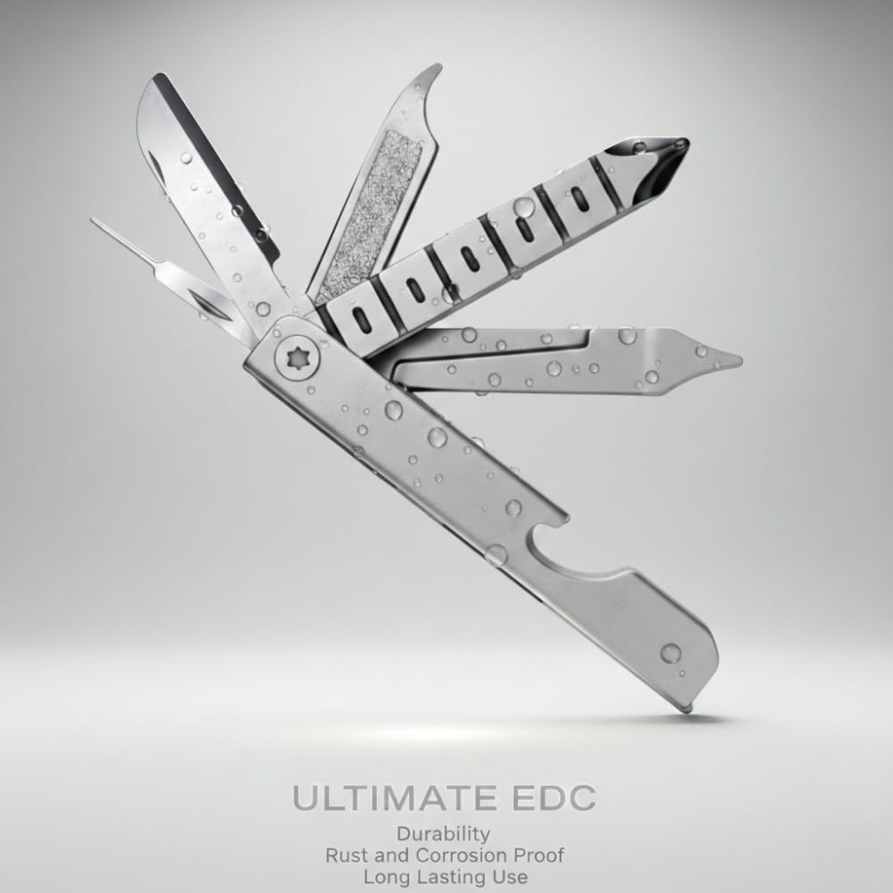 HASTHIP 11-in-1 Folding Multitool Keychain in Stainless Steel for Pocket and Outdoor Use