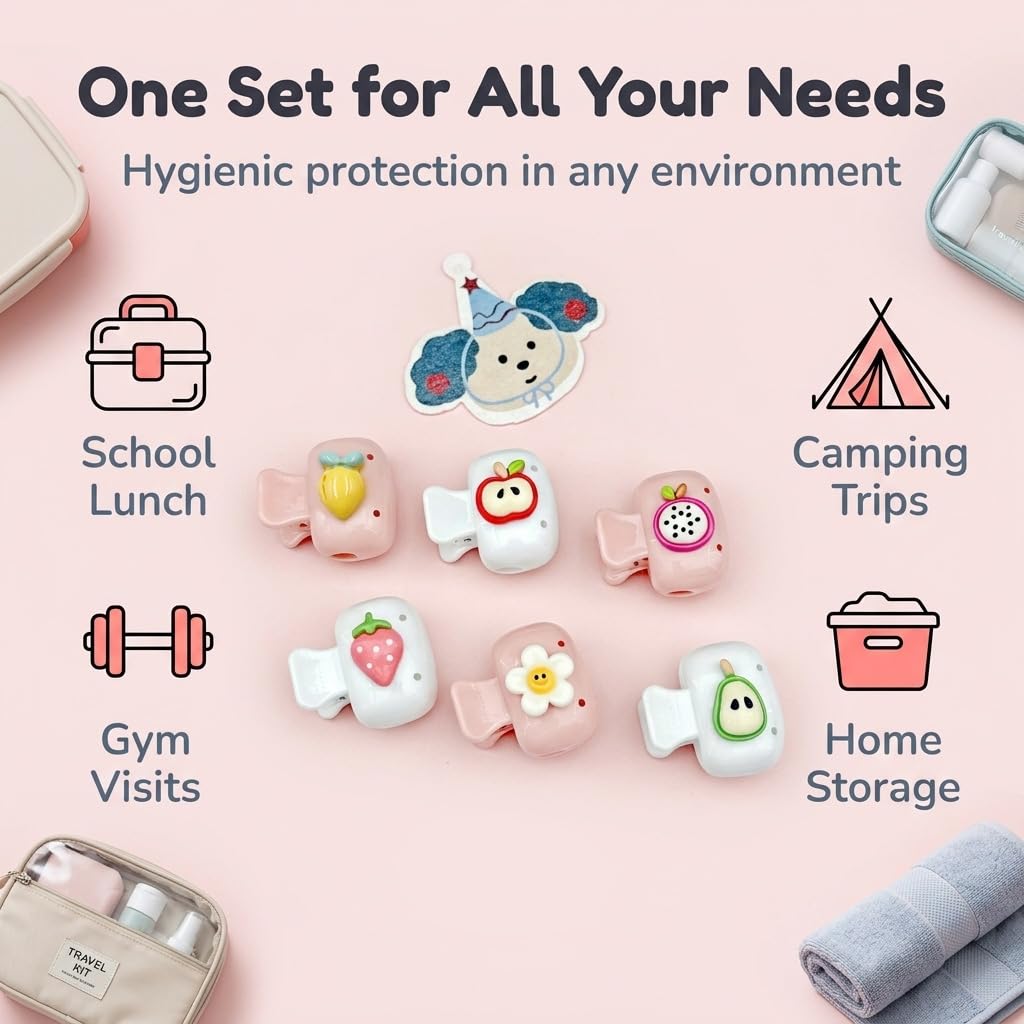 HASTHIP 6-Piece Toothbrush Covers with Clip Closure for Travel and Bathroom Storage