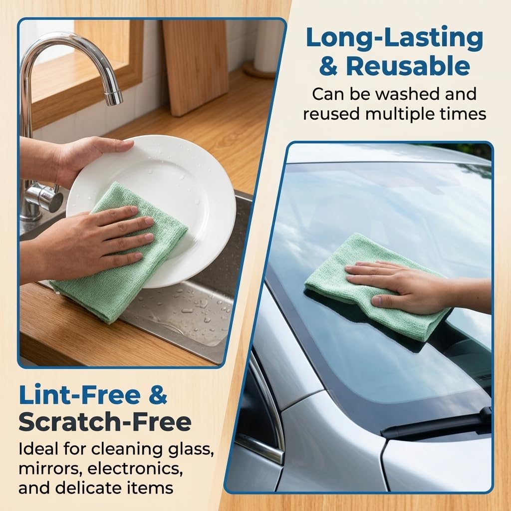 HASTHIP 20 Pcs Microfiber Cleaning Cloth Roll, Reusable Perforated Towels for Home, Kitchen and Car