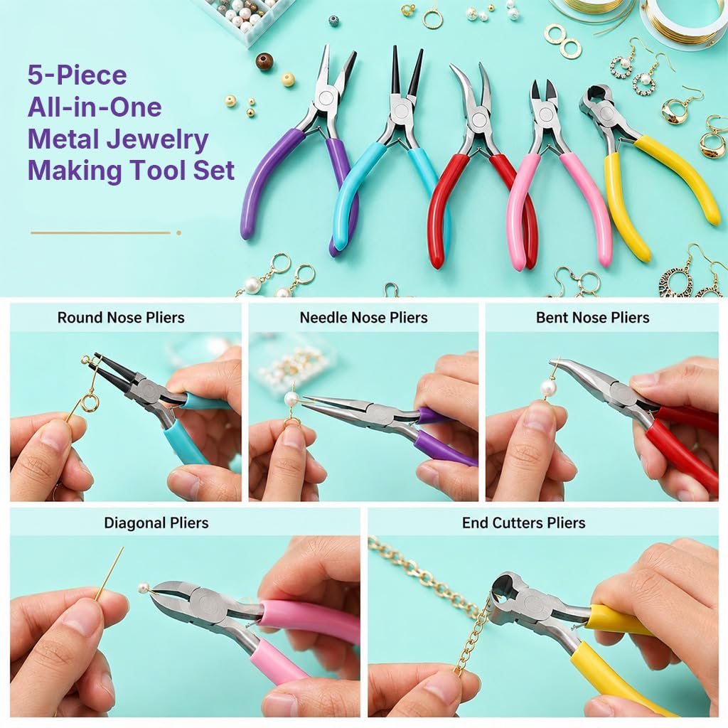 HASTHIP 7pcs Jewelry Pliers Set with Comfortable Grips for Beading and Wire Crafting Projects