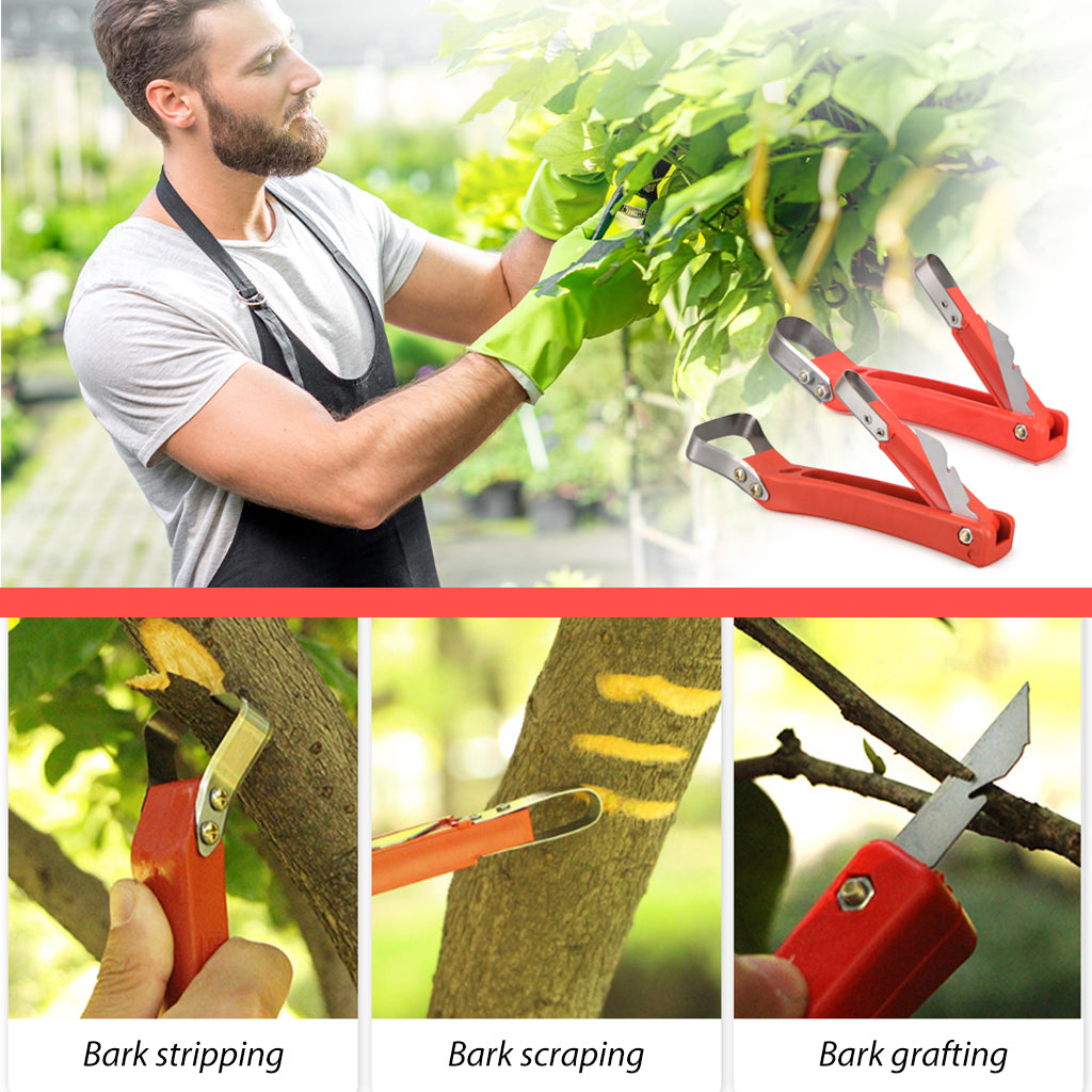 HASTHIP® 2Pcs Tree Draw Debarking Spud Folding Dual End Debarking Tool with Cutter Manganese Steel 3 in 1 Bark Removal Tool