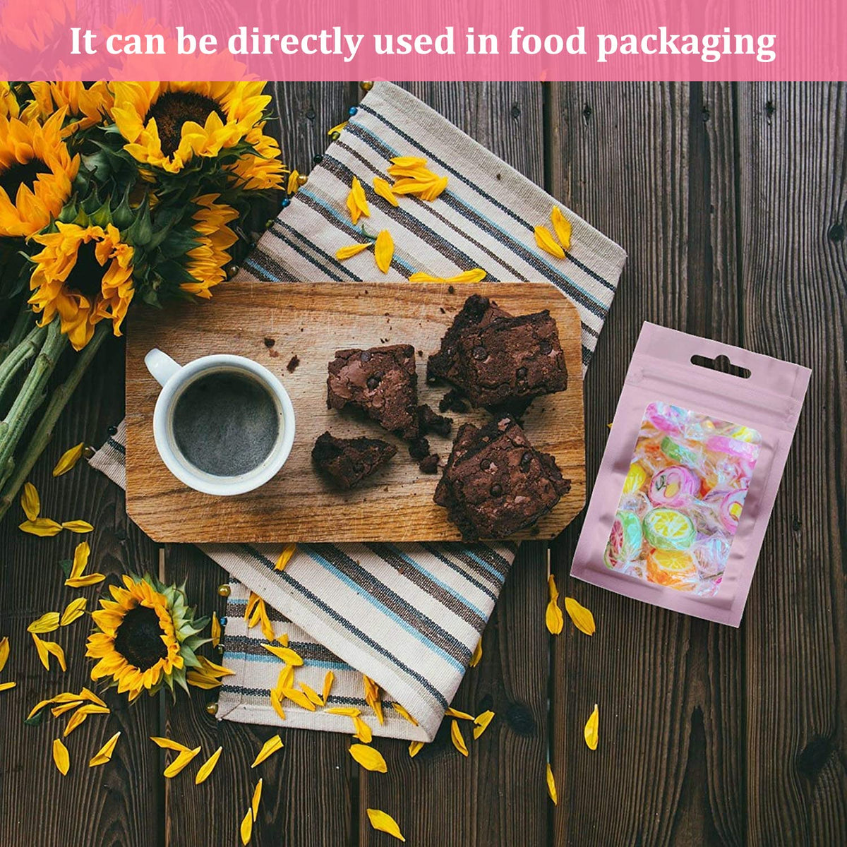 HASTHIP Smell Proof Mylar Bags for Candy and Cookies with Resealable Ziplock | 100 Pcs 8 x 13 cm Pink