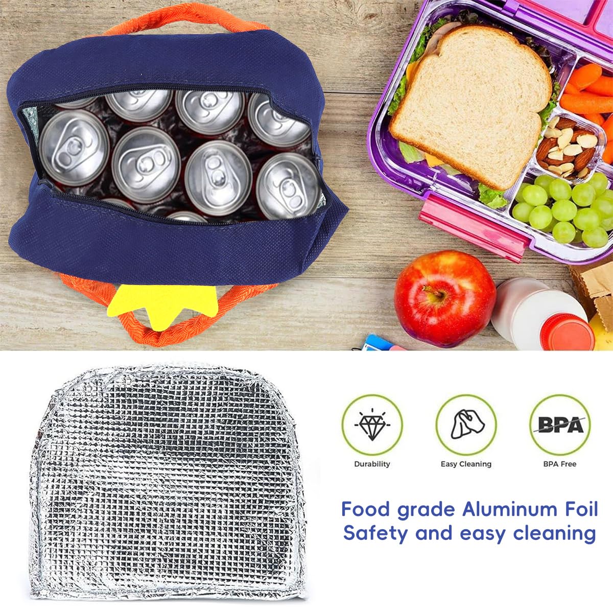 HASTHIP Lunch Bag for School and Picnic featuring Insulated Liner 21x12x18cm Blue | Zippered Closure