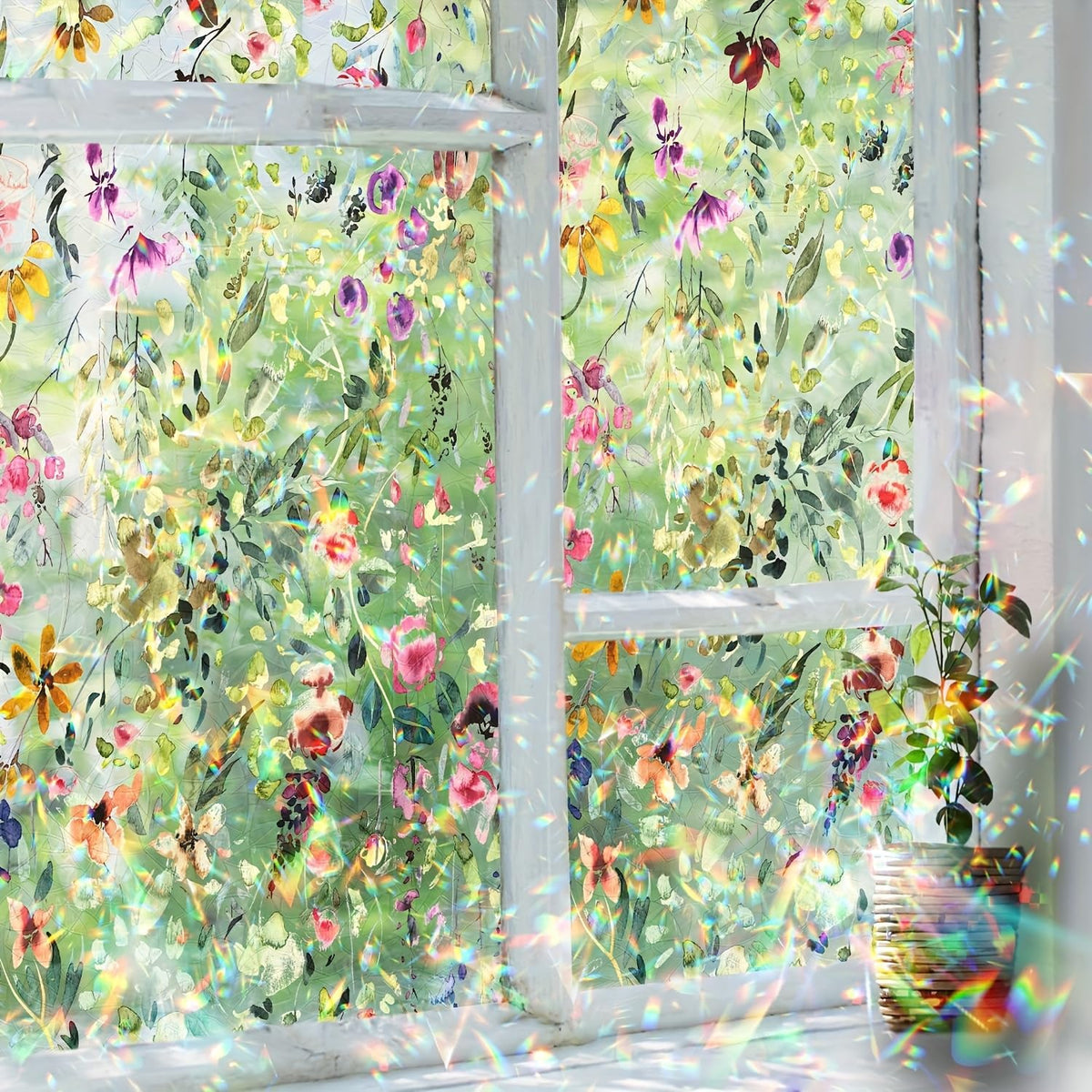HASTHIP® Window Privacy Film,Rainbow Window Sticker for Glass,Decorative Frosted Film for Home Office Bathroom Static Cling UV Blocking Covering