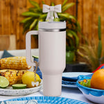 HASTHIP Stanley Cup Accessories with Bow Straw Covers & Chain Charms for 30&40 Oz Tumbler | Food‑Grade Silicone Set