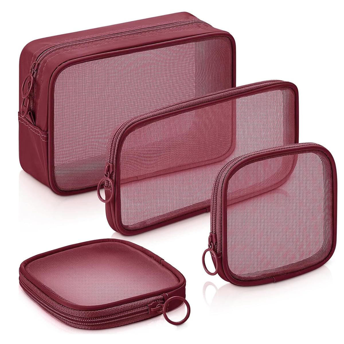 HASTHIP® Neceseres de Viaje Impermeables para Hombre y Mujer,Set de 4 Bolsas Organizadoras Malla con Cremallera,Bolso Cosmético Grande Pequeño para Maquillaje Aseo y Accesorios Color