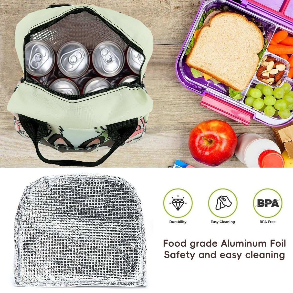 HASTHIP Insulated Lunch Bag for School and Office with Leak Proof Zipper and 23x13x20 cm Storage | Cartoon Design for Kids and Adults