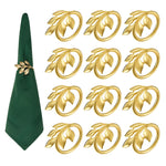 HASTHIP® 12Pcs Gold Leaf Napkin Rings, Elegant Metal Napkin Holders for Wedding, Dinner, Banquet, Festival and Holiday Table Decorations, Durable and Reusable Table Accessories