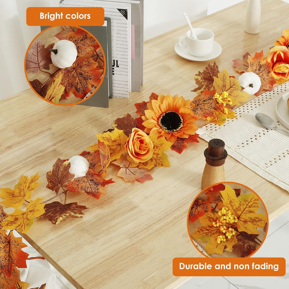 HASTHIP Autumn Maple Leaf Pumpkin Garland for Home Decor with Berries 2M 6.5FT | Fall Thanksgiving and Halloween Decoration