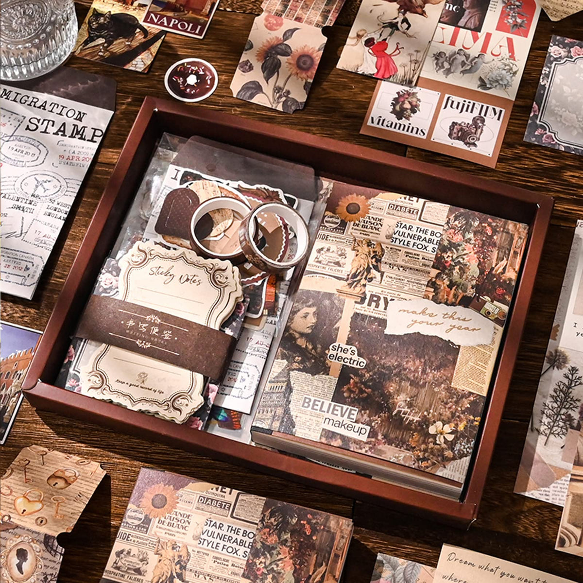 HASTHIP Journaling Kit for DIY Scrapbooking with 136 Vintage Stickers and A6 Notebook | Gift for Creative Artists