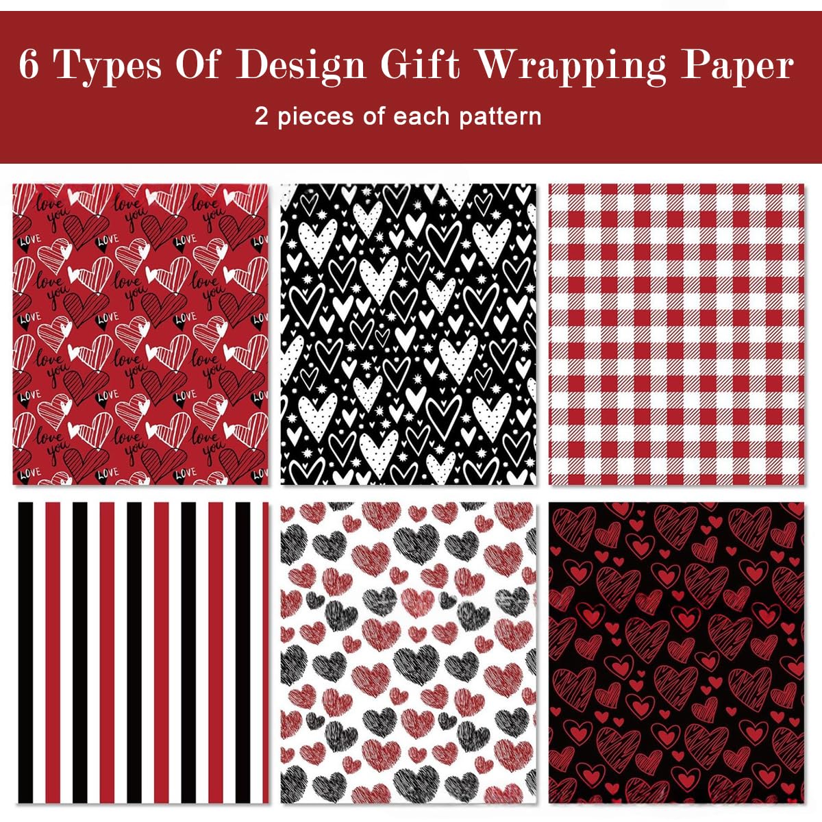 HASTHIP Gift Wrapping Paper for Valentine’s Day and Parties featuring 12 Sheets 26.7x16.7 in | Heart and Love Designs for Craft & Gift Packing