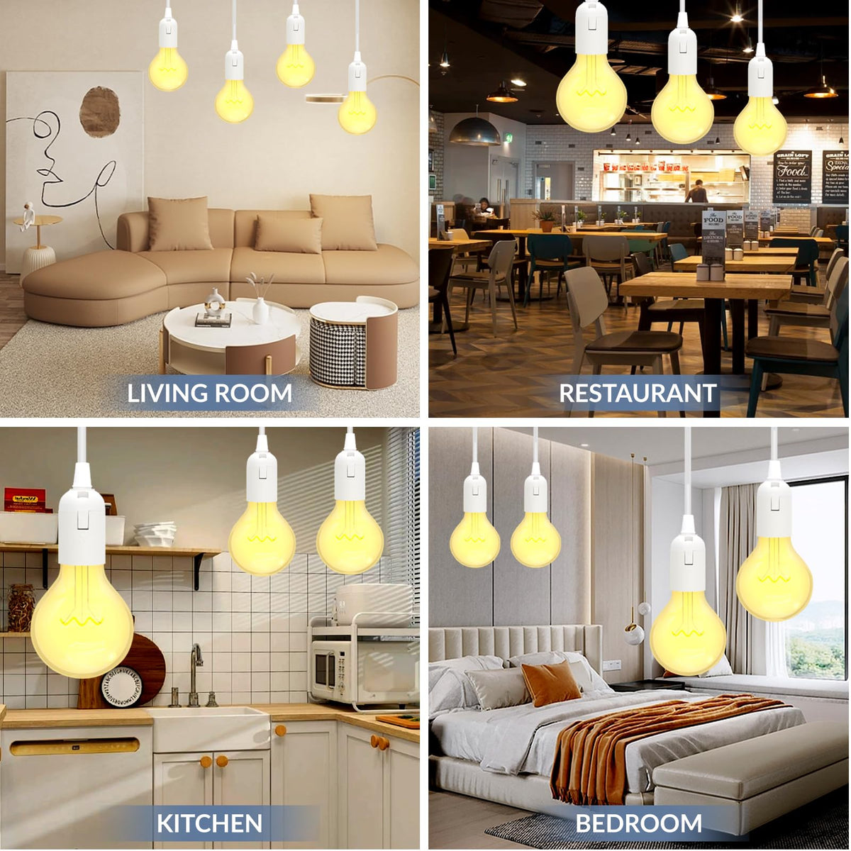 HASTHIP® BrandName 2 Pack E27 Lamp Holder with Cable, Switch & EU Plug, Hanging Pendant Light Socket with 2m Power Cord, Edison Screw Lamp Base for DIY Lighting in Kitchen, Living Room, Bedroom