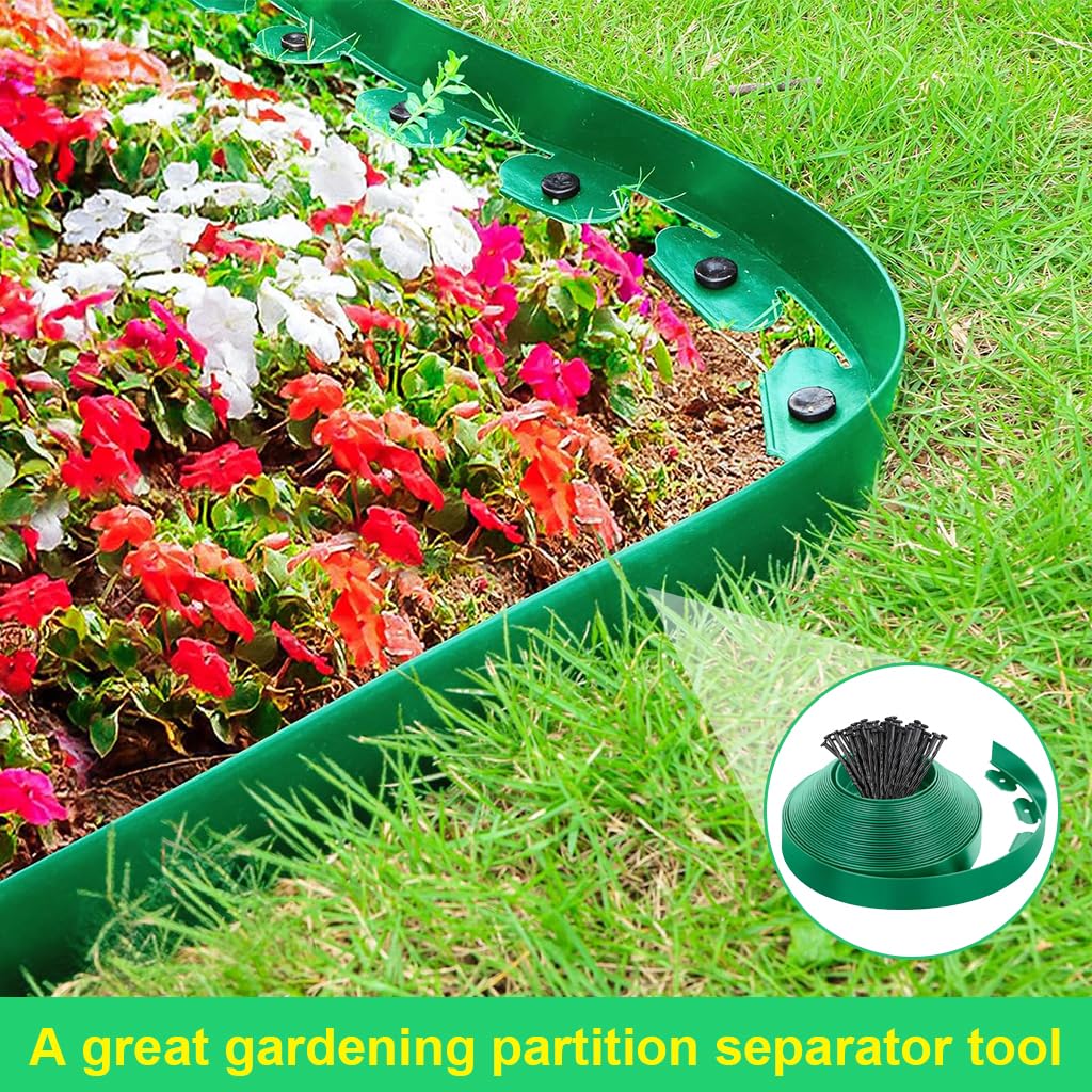 HASTHIP Garden Edging Border for Flower Beds with 32.8ft Length and 30 Nails | UV-Resistant Green Trim