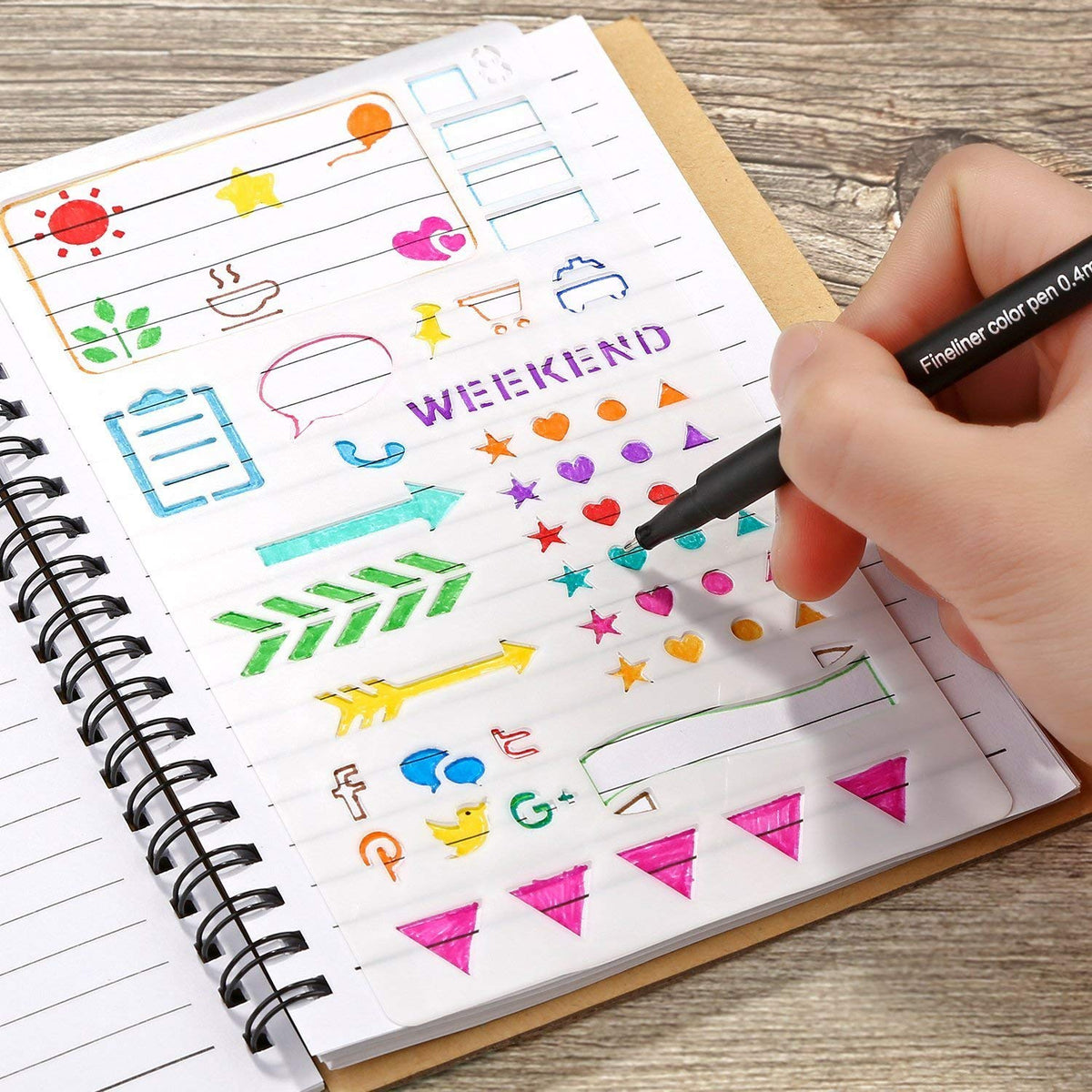 HASTHIP Journal Stencil Set for DIY Art and Scrapbook Projects with 20 PCS 4x7 in PET Templates | Safe for Kids and Adults