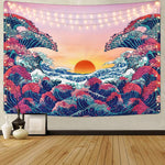 Sunset Wall Tapestry Forest Tree Tapestry Mountain Tapestry Wall Hanging Psychedelic Nature Polyester Landscape Tapestry Wall Decor for Bedroom(51"X59"), Polyester, blue