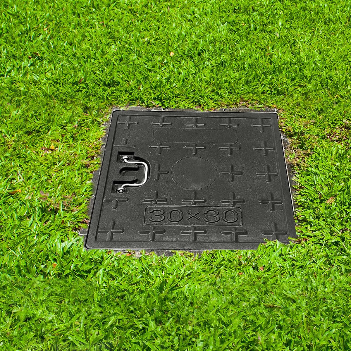 HASTHIP Manhole Cover for Underground Water Tanks featuring Metal Handle 12 x 12 in Black