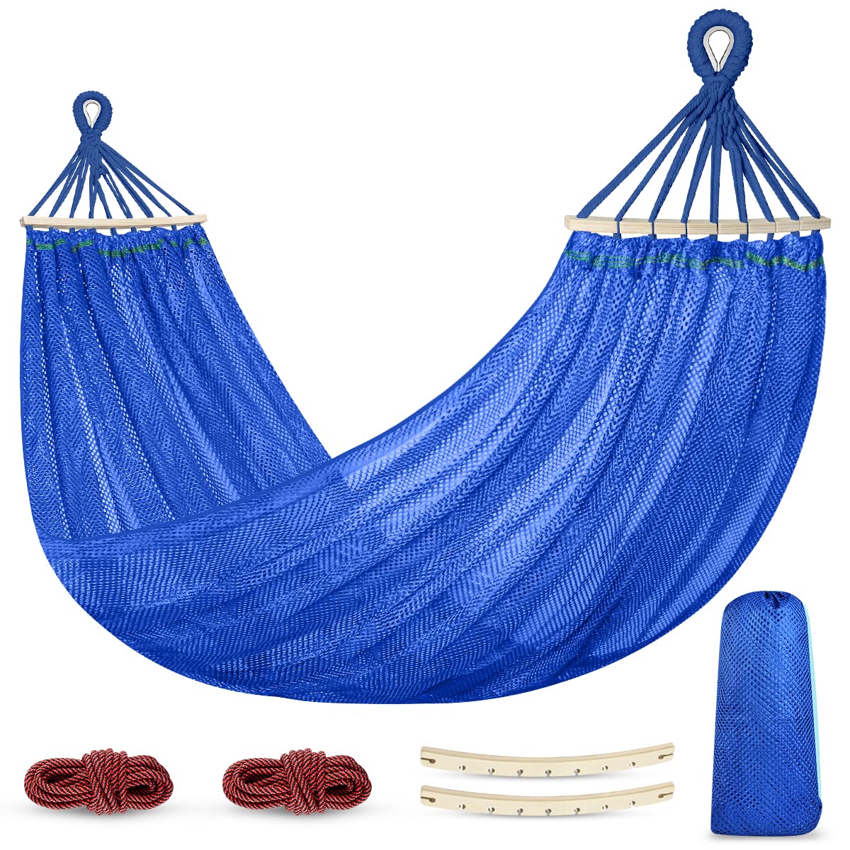 HASTHIP® Proberos Hamaca Exterior para Adultos y Niños de Seda Helada Reforzada de Nailon Tipo Paracaídas Transpirable para Árbol, Plegable para Playa, Balcón y Camping (190x130cm, Azul)