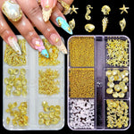 HASTHIP® 2Pcs Summer Steel Studs Metal Pearls Nail Gems
