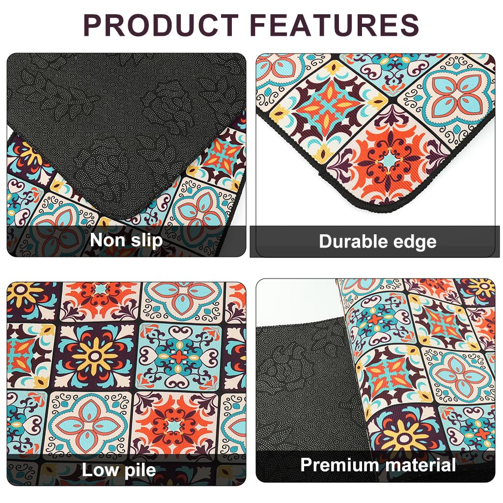 HASTHIP® 2 Pcs Kitchen Comfort Rugs Anti-Fatigue Floor Mat for Kitchen, Diatom Absorbent Standing Mat Soft & Quick-Dry, Retro Floral Mat for Kitchen, Entry, Bathroom, 120x40cm & 40x60cm
