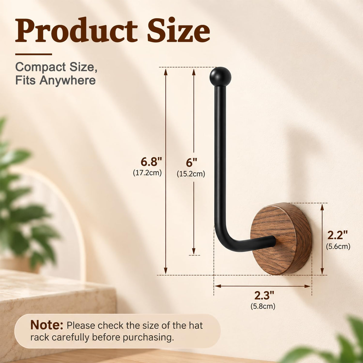 HASTHIP L-Shaped Wood and Metal Wall Hat Hooks with Hidden Screw Mounting for Caps and Hair Accessories