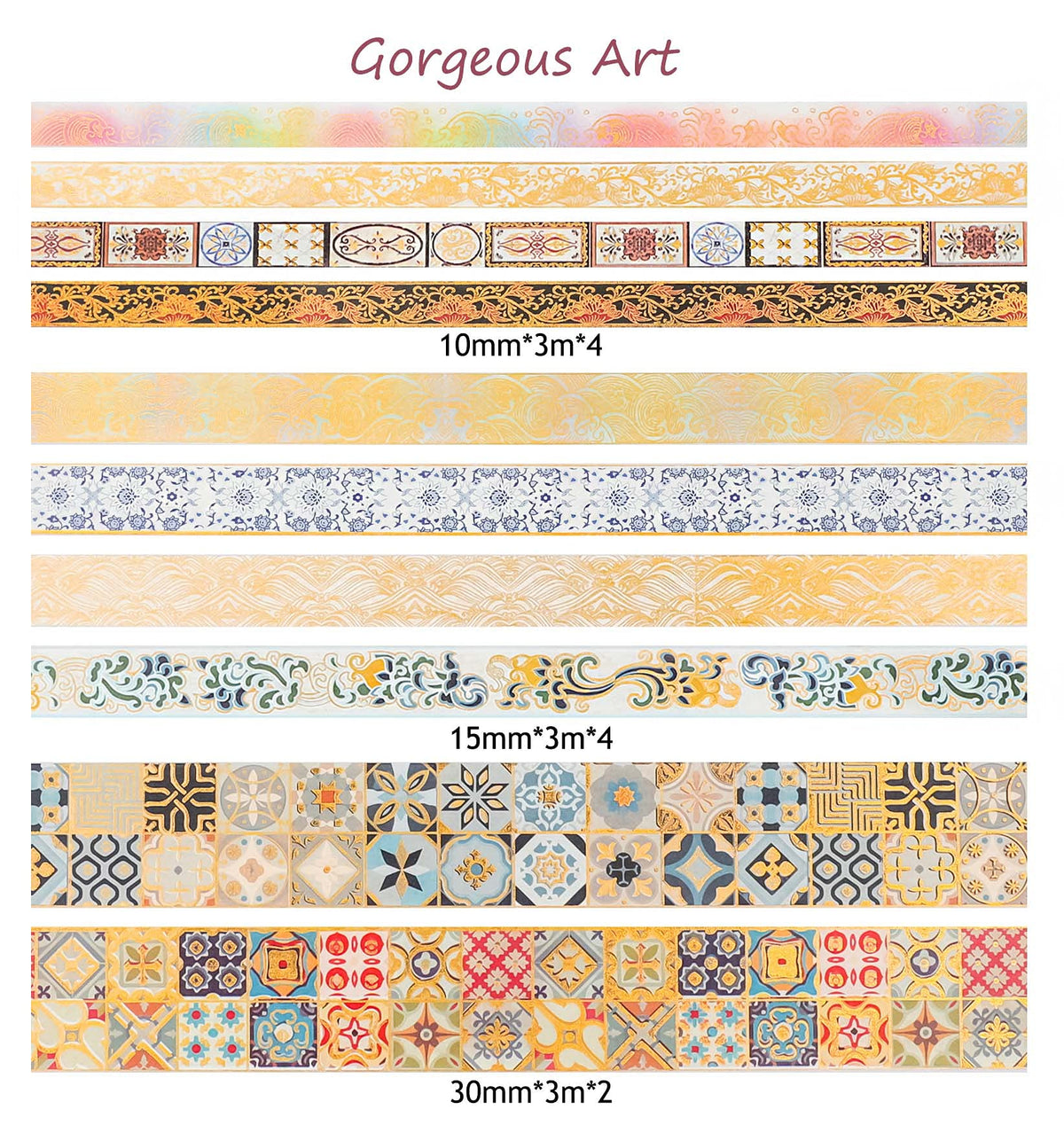 HASTHIP Washi Tape Set for Journals and Scrapbooks with 10 Rolls 3 m Each | Vintage Gold Prints