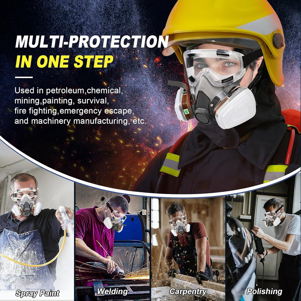 HASTHIP® Respirator Mask Reusable Half Face Gas Cover 6200 Half Facepiece Reusable Respirator with Anti-Fog Safety Goggle, for Painting, Organic Vapor, Welding, Polishing, Woodworking