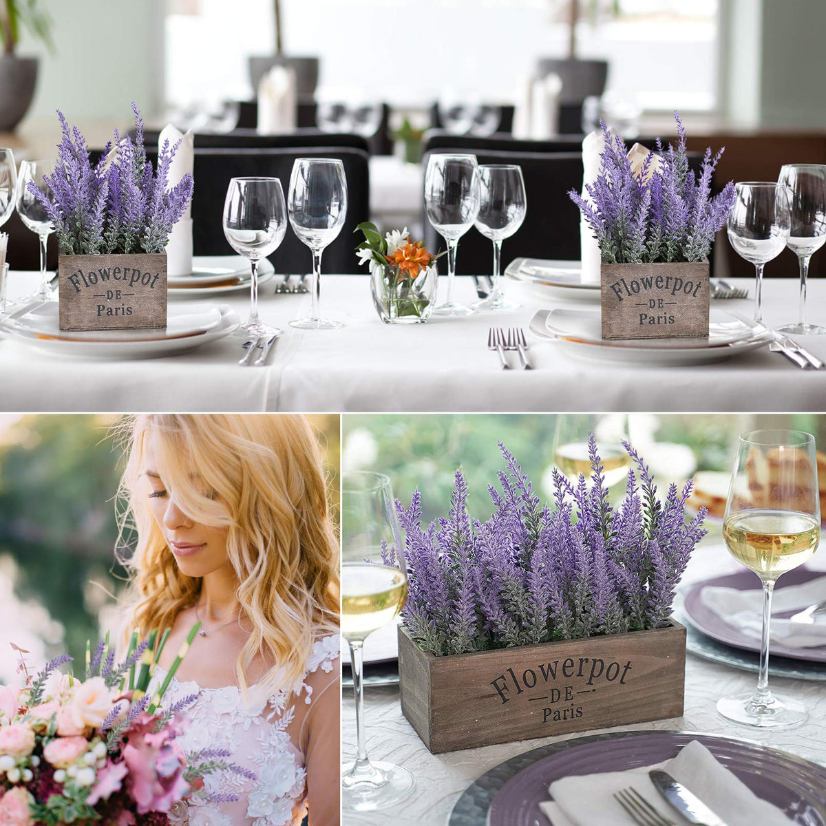HASTHIP Artificial Lavender Flower Bundles for Home Decor 14 in Plastic Purple | Pack of 4
