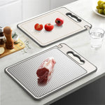 HASTHIP® 14.4 x9.8 inchs Double Sided 304 Wheat Straw & Steel Chopping Board with Whetstone Notch Anti-slip Cutting Board for Meat, Vegetable, Fruit, Deli