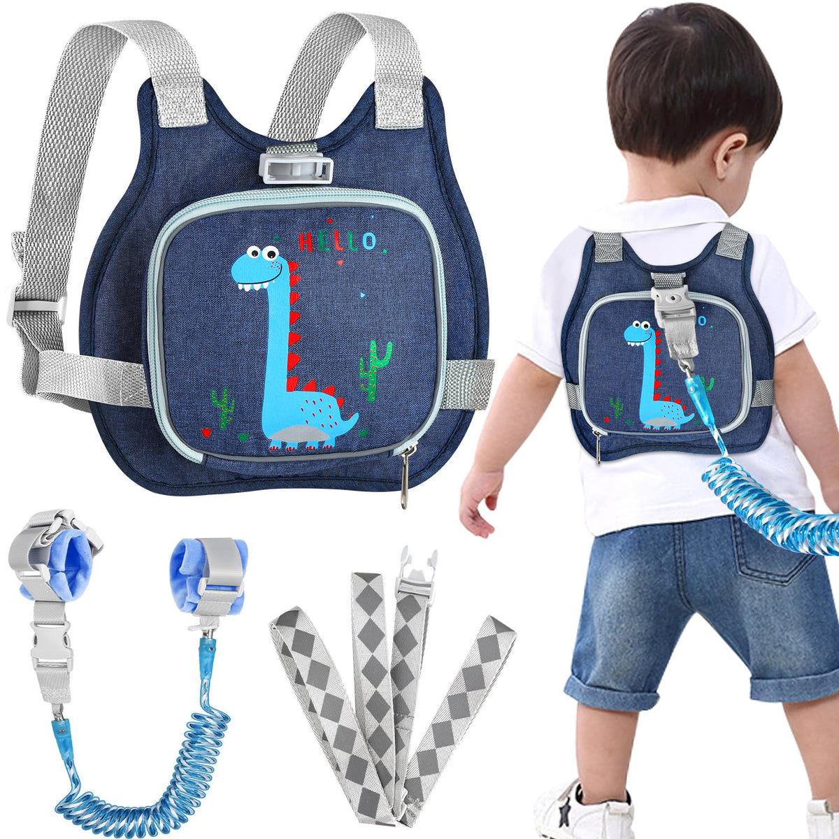 HASTHIP® Arnés para Niños con Correa de Seguridad y Pulsera Antipérdida,Arnés para Bebés Ajustable y Correa Anticaídas Niños Pequeños