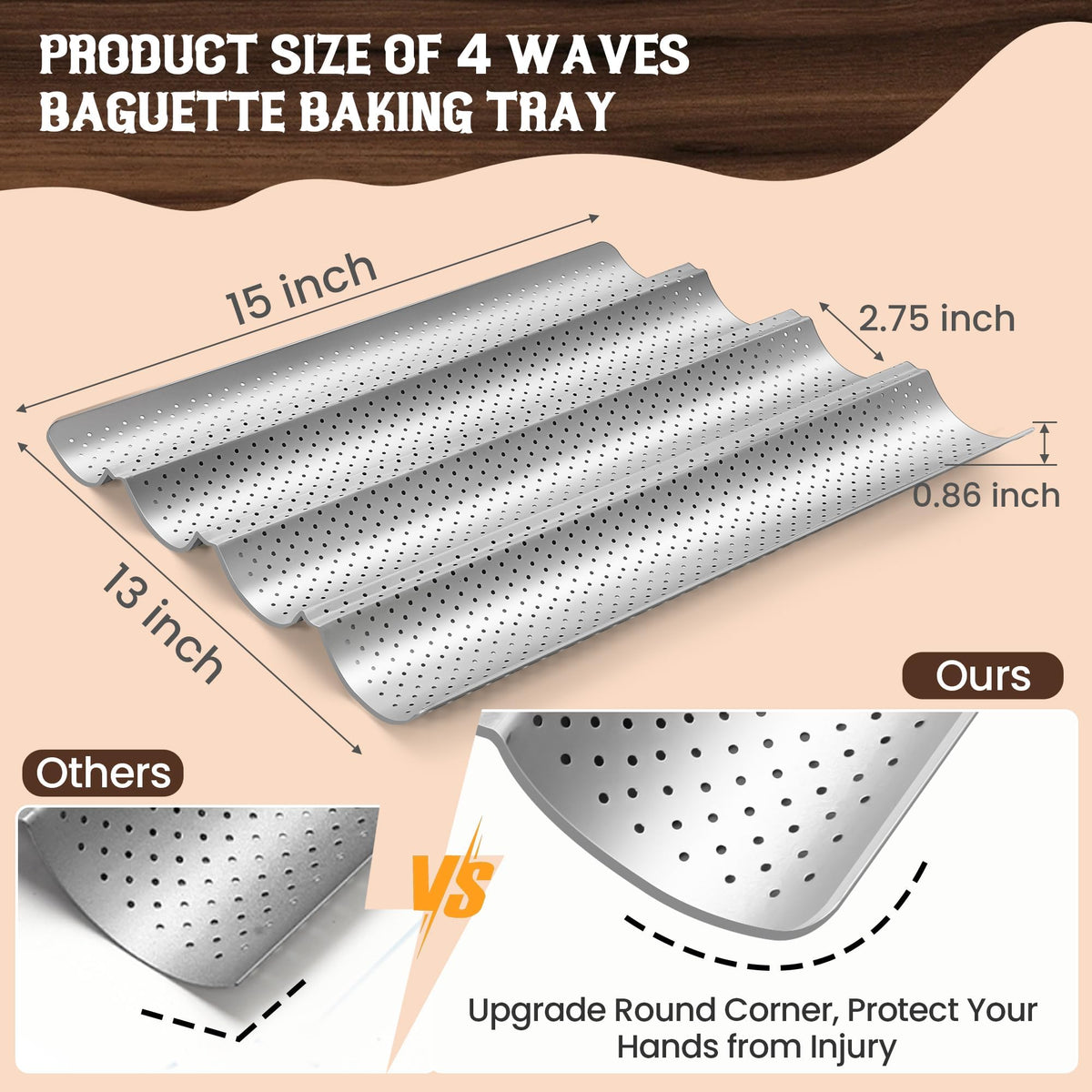 HASTHIP Loaf Bread Proofing Tray for Baking 14.9 in 4 Groove Carbon Steel with Vent Holes | Non Stick Sourdough and French Bread Baking