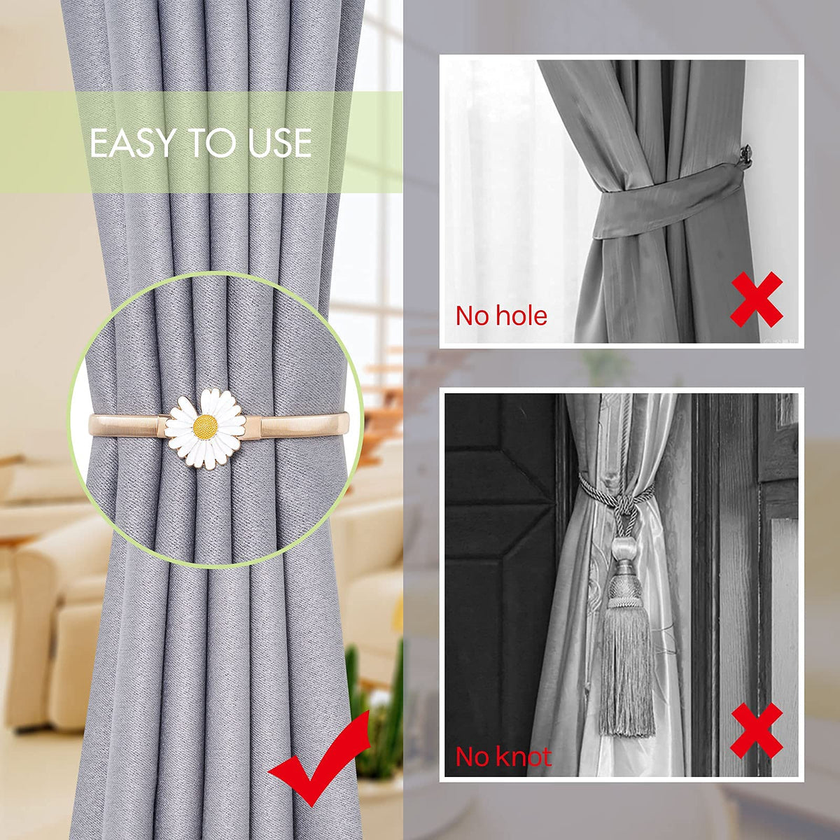 2PCS Curtain Tiebacks Adjustable Decorative Alloy Drape Holdbacks Modern Simple Style Curtain Holders Tieback Wall for Window Drapery