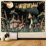 Trippy Mushroom Tapestry, Moon And Stars Tapestry Snail Tapestry Fantasy Plants And Leaves Tapestry Wall Art Tapestry Bed Cover Wall Hanging For Room(51.2 X 59.1 Inches)