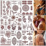 HASTHIP® Tatuajes Temporales Mandala 9 Hojas Marrones para Mujeres y Niñas,Pegatinas Henna Impermeables con Diseño de Flor de Loto,Brazaletes Manos Brazos y Pies Fáciles Aplicar Duraderas