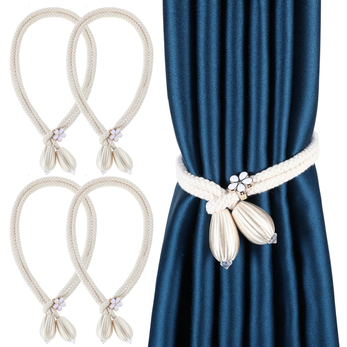 HASTHIP® 4 Pieces Hand Woven Rope Curtain Tiebacks Cotton Curtain Cord Buckles Handmade Ties Buckle Decorative