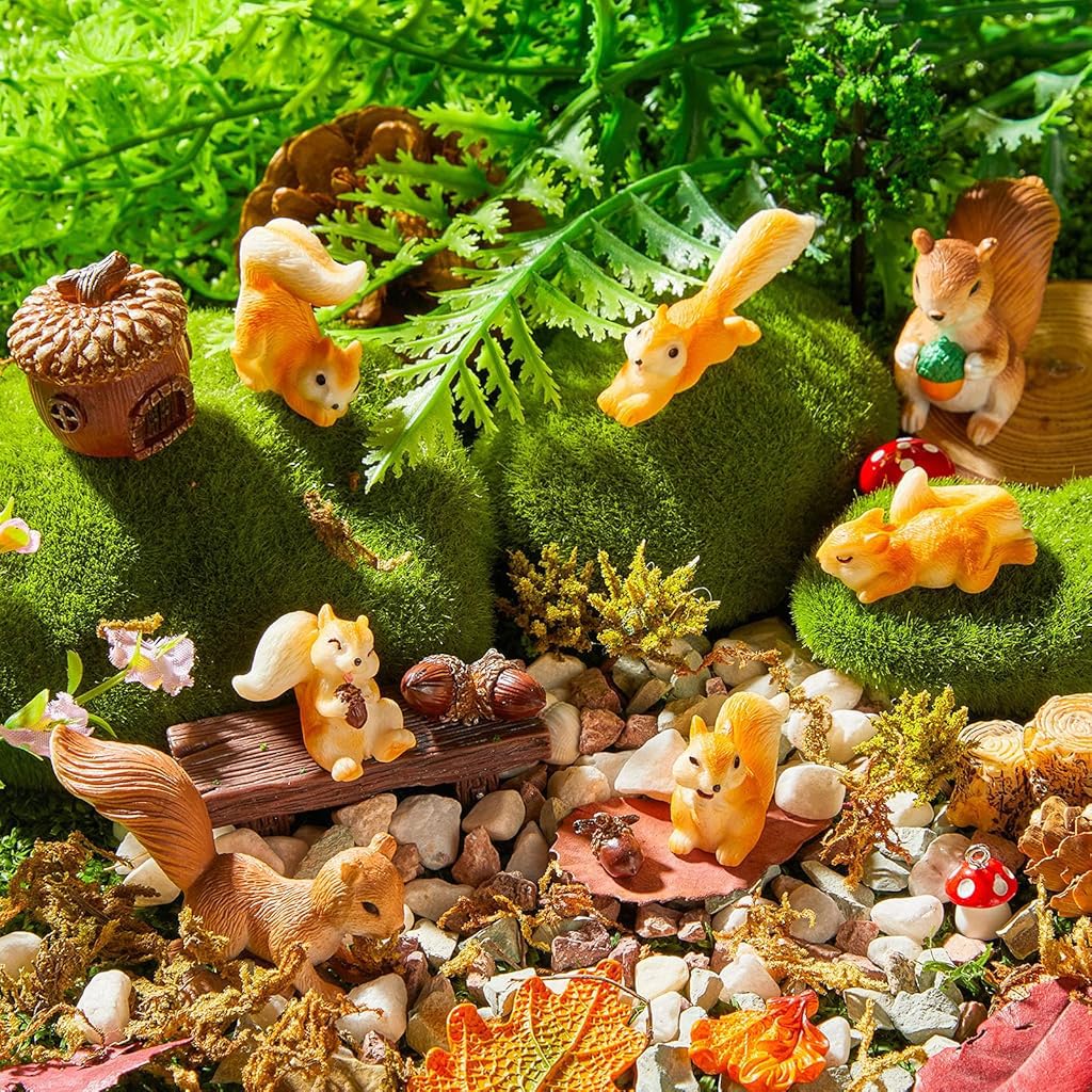 HASTHIP® 8Pcs Squirrel Miniature Decor Mini Walnut House Decor Moss Landscape Decorations Resion Miniature Decor for Moss Landscape, Garden Ornament, Flower Pots, Dollhouse Garden Decorations