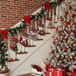 HASTHIP Christmas Stockings Set for Tree and Home with Santa Reindeer Bear Snowman Prints 13x17cm | 4Pcs Fabric Hanging Decorations