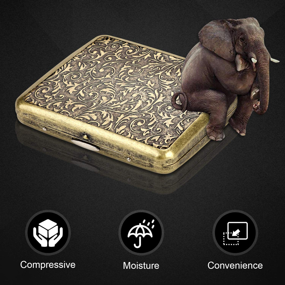 HASTHIP® 1 Piece Retro Cigarette Case with Gift Box Portable Cigarette Box for 20 Cigarettes Elegant Cigarette Box (Grass) Gifts for Men (Bronze, 9.5x8.4cm)