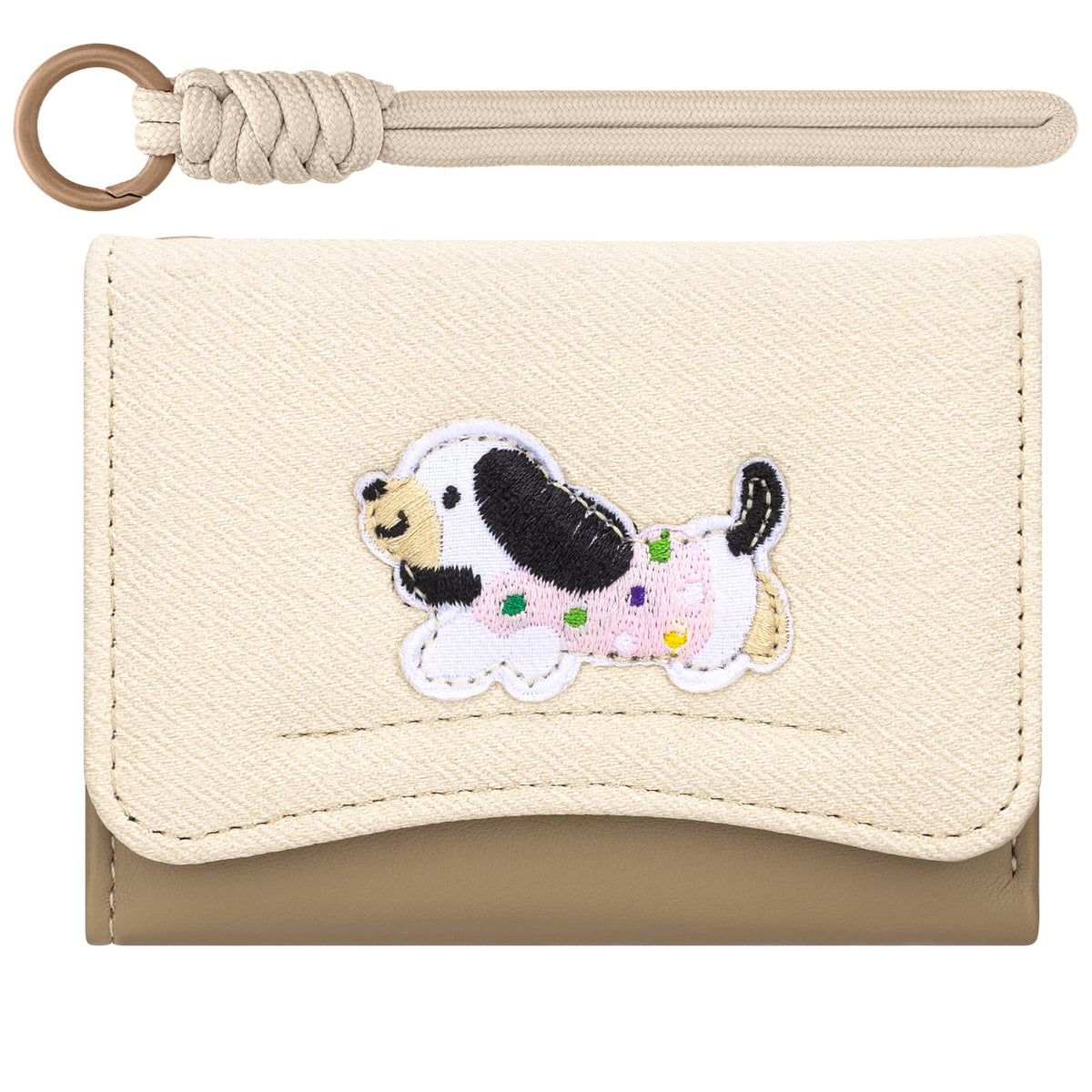 HASTHIP® Cartera Pequeña para Mujer con Lazo Coquette y Llavero, Monedero Aesthetic con Ventana ID y Porta Tarjetas de Cuero para Chicas