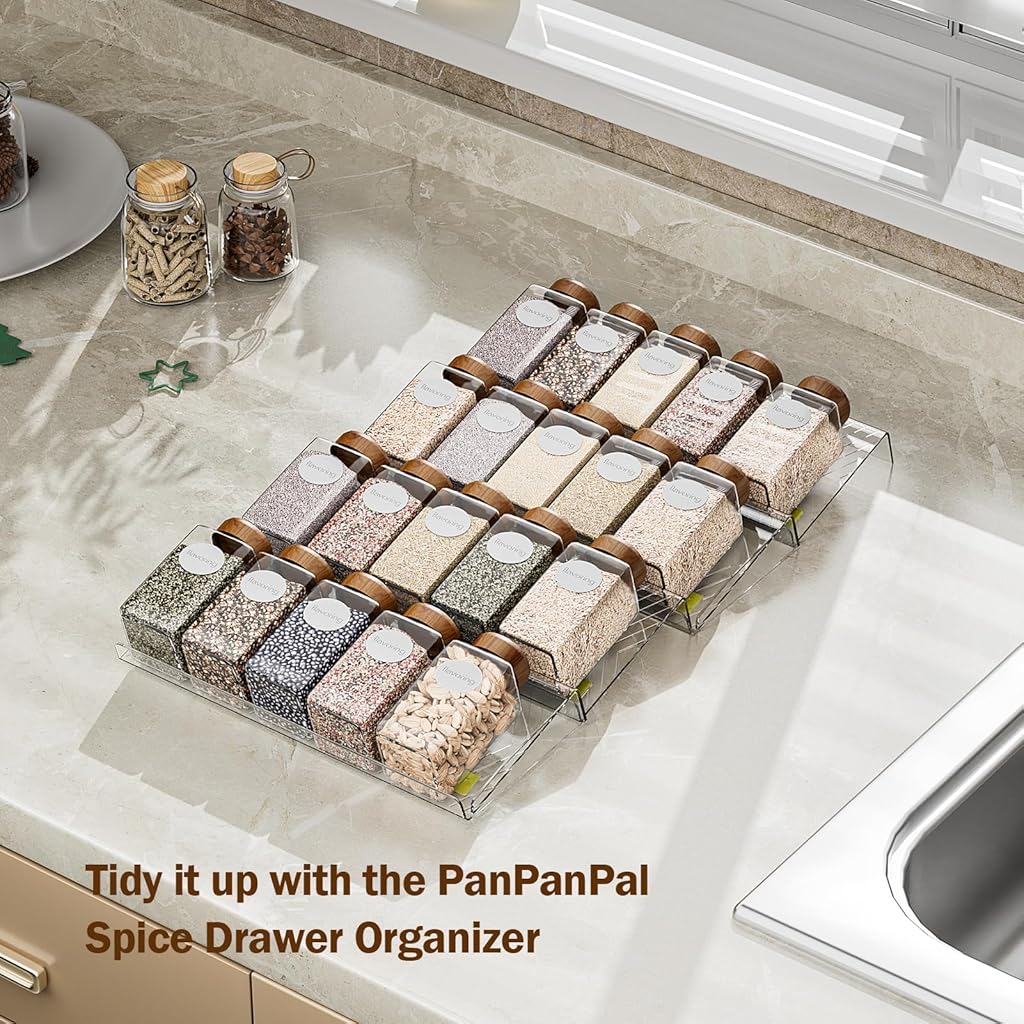 HASTHIP Countertop Seasoning Jar Racks for Kitchen Organization with 4 Tier Stepped Display and Clear Acrylic 11x19 in | Stable Anti Skid Base