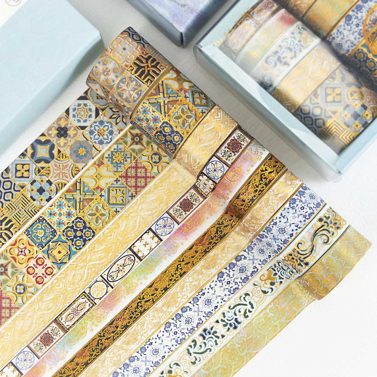 HASTHIP Washi Tape Set for Journals and Scrapbooks with 10 Rolls 3 m Each | Vintage Gold Prints