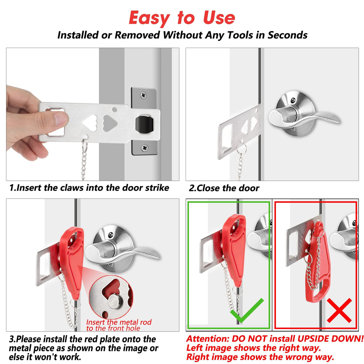 HASTHIP Portable Door Lock for Travel and Home with Heavy Duty Stainless Steel | 4PCS Set