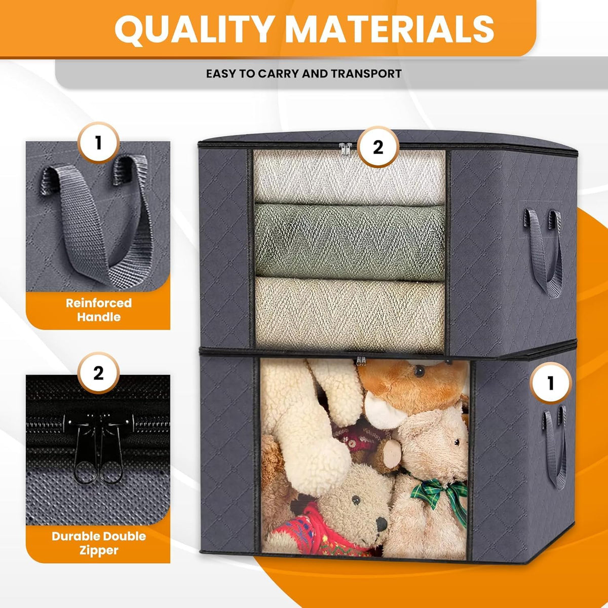 HASTHIP Clothes Storage Bins for Closet Organization with Reinforced Handle and Clear Window | 3 Pack 60L Foldable Non Woven Fabric Containers