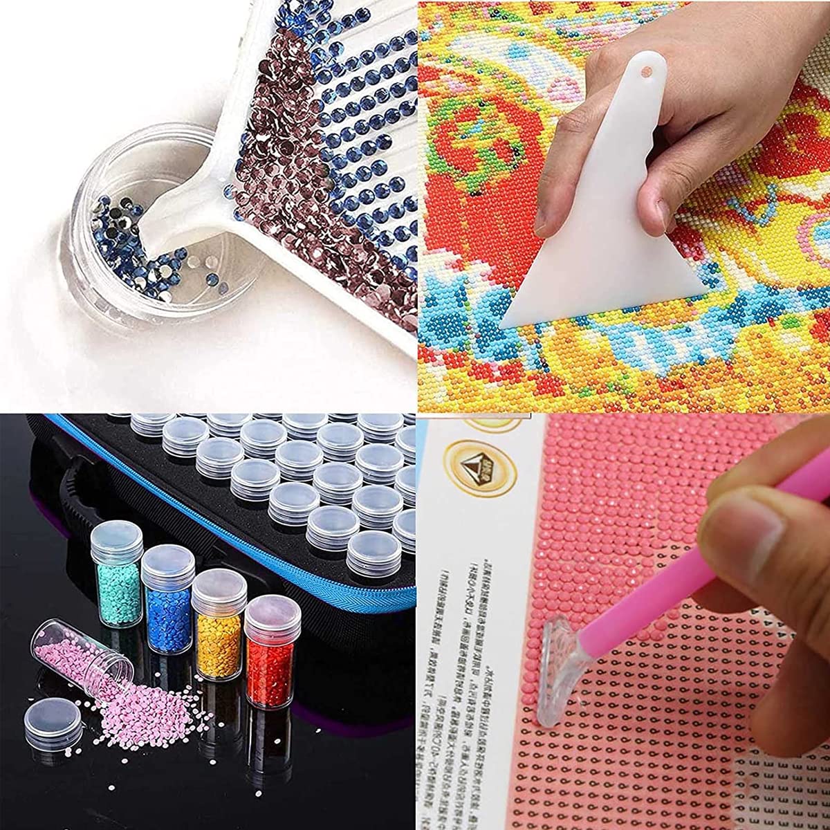 5D Diamond Painting Tools and Accessories Kits with 30 Slots Diamond Painting Storage Container, Storage Bag, Diamond Painting Trays and Pens, Tweezer and Correction tools (Without Diamonds)