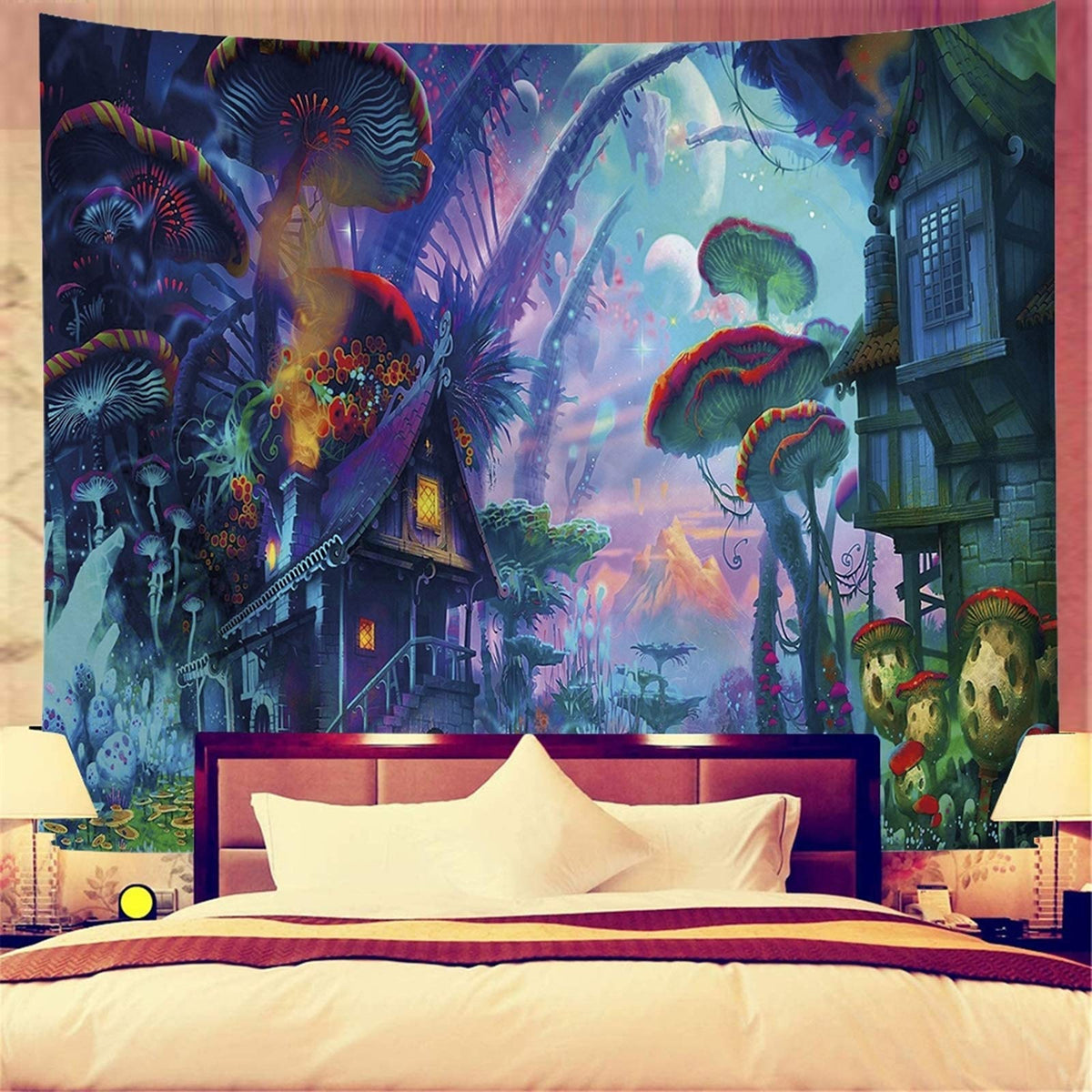 Sunset Wall Tapestry Forest Tree Tapestry Mountain Wall Hanging Psychedelic Nature Landscape Tapestry Home Decoration for Bedroom Living Room (51"X59") (Aqua 3)